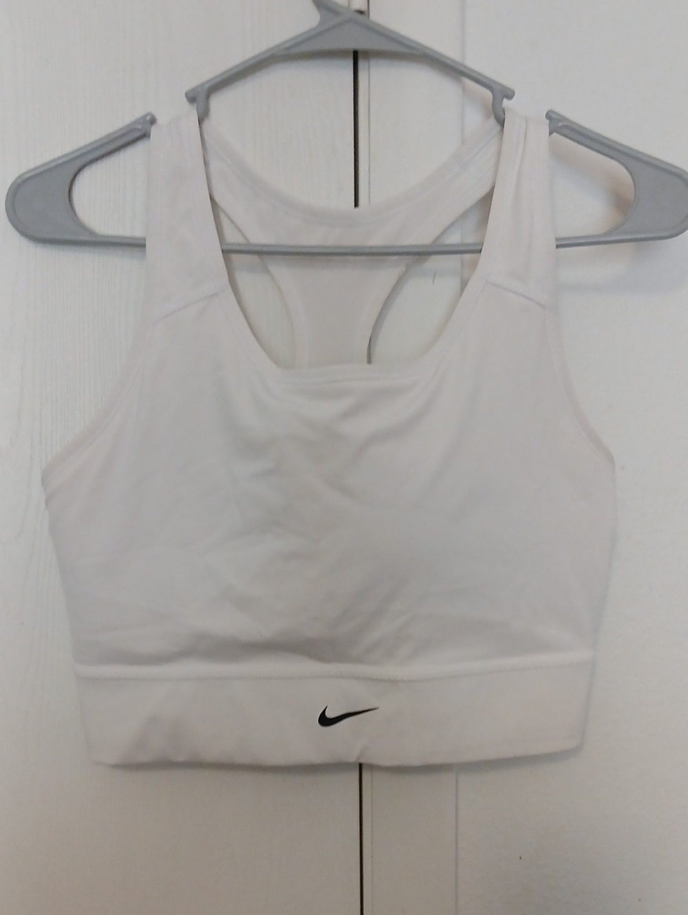 Nike White Racerback Sports Bra with Black Swoosh